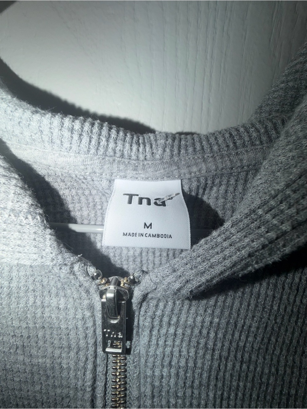 TNA Light Gray Waffle-Knit Zip Hoodie